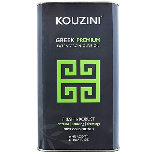 Kouzini Greek Premium Extra Virgin Olive Oil, 3 Liter Tin, Cold Pressed, Single Origin, Rich Flavor
