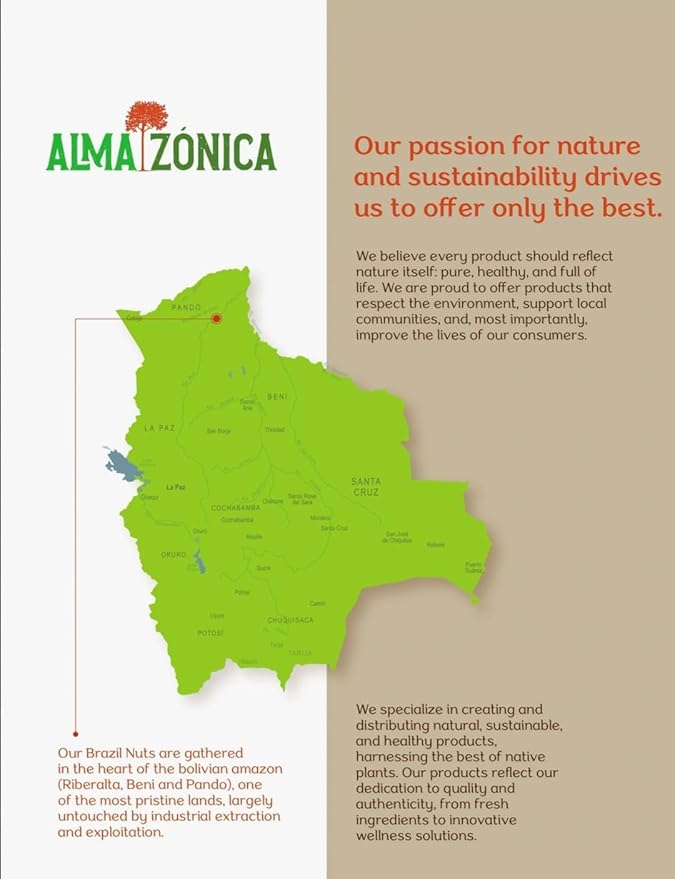 ALMA ZÓNICA – Raw unsalted premium Brazil Nuts, 1 pound (16oz) | Unsalted, Gluten-Free, Kosher | Rich in Selenium, Antioxidants & Healthy Fats | Resealable Bag | Sustainable & Ethically Sourced