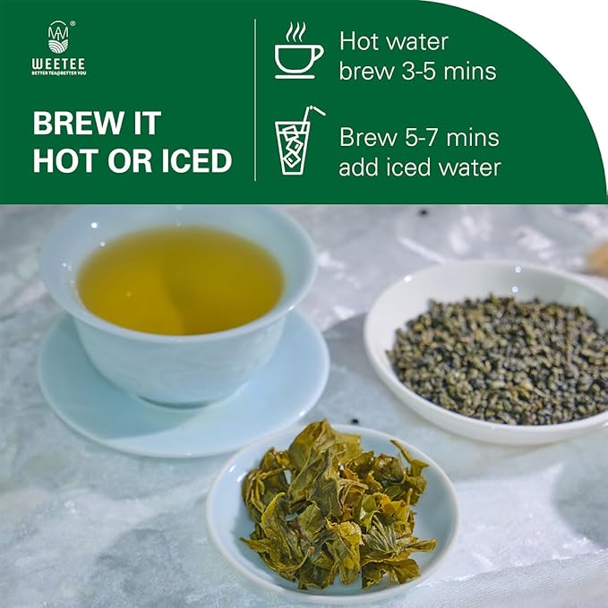 WT WEETEE Organic Gunpowder Green Tea, USDA Organic Loose Leaf Green Pearls Tea 8 Ounce, Full-Bodied & Gently Rolled Chinese Green Tea, Caffeinated