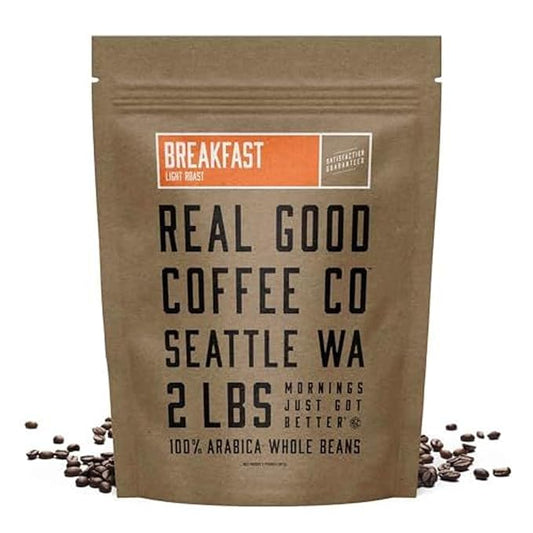 Real Good Coffee Company Real Good Coffee - Whole Bean Coffee - Light Roast 100% Arabica Fresh Roasted in Seattle - 2Lbs