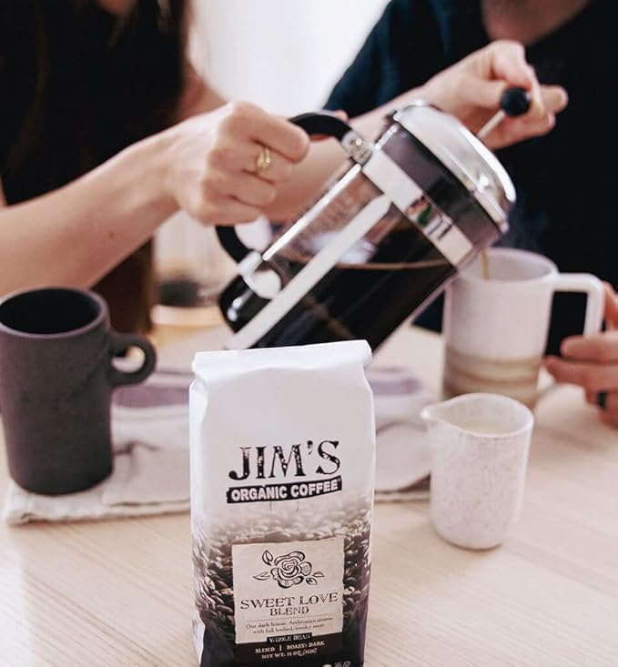 Jim?™s Organic Coffee ??Sweet Love Blend ??Ground - Dark Roast, Bold 11 oz Bag - Certified Organic, Regeneratively Grown, Ethically Traded, Shade Grown Coffee