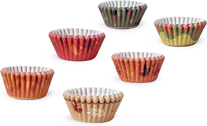 qiqee Thanksgiving 300PCS Mini Cupcake Liners Cupcake Cups 6 Designs Thanksgiving Turkey Cupcake Papers Baking Cups Cupcake Wrappers (Small Size)