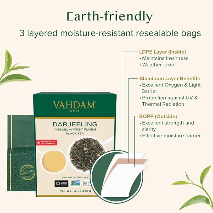 VAHDAM, First Flush Darjeeling Tea - 170+ Cups (340g/12oz) Loose Leaf Black Tea - Flowery, Aromatic & Delicious | Mellow & Fragrant | Vacuum Sealed Pack