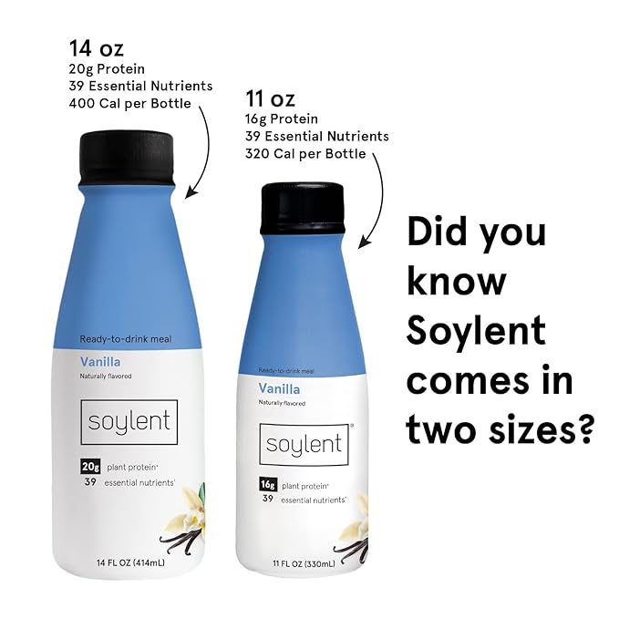 Soylent Complete Nutrition Gluten-Free Vegan Protein Meal Replacement Shake, Vanilla, 11 Oz, 12 Pack