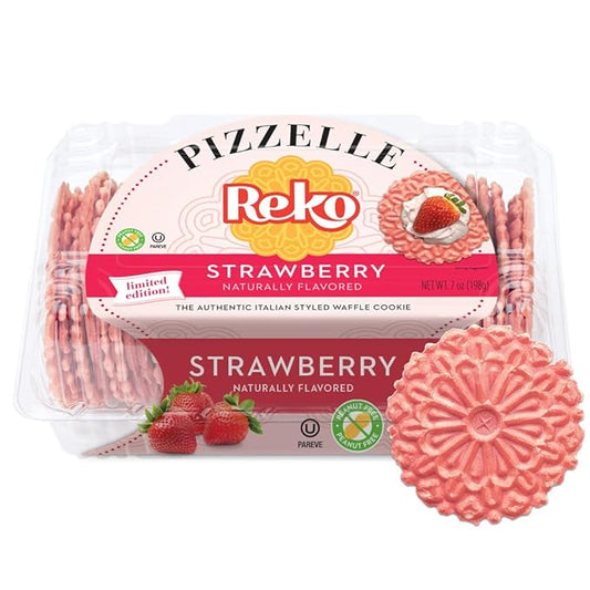Reko Pizzelle Authentic Italian Style Waffle Cookie, Strawberry, 7 Ounce (Pack of 1)