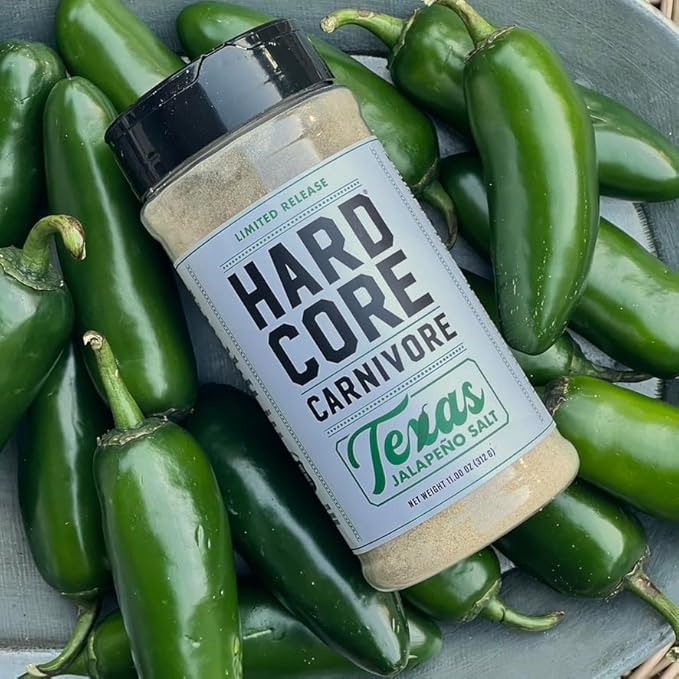 Hardcore Carnivore Texas Jalapeño Salt: Spicy All -Purpose Seasoning Blend (11 oz Shaker) Texas-Made,Bold, Zesty Flavor for Meat, Veggies, Rims and More