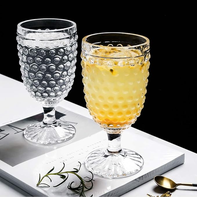 Hobnail Drinking Glasses Goblet Water set of 6, 13 oz Iced Tea Glasses Ideal for Soda Wine Milk Coke Juice and Beer Perfect for Weddings Parties Bars