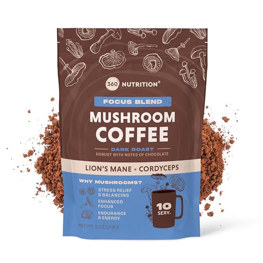 360 Nutrition Instant Mushroom Coffee with Cordyceps, Lion?™s Mane Superfood Mushrooms and