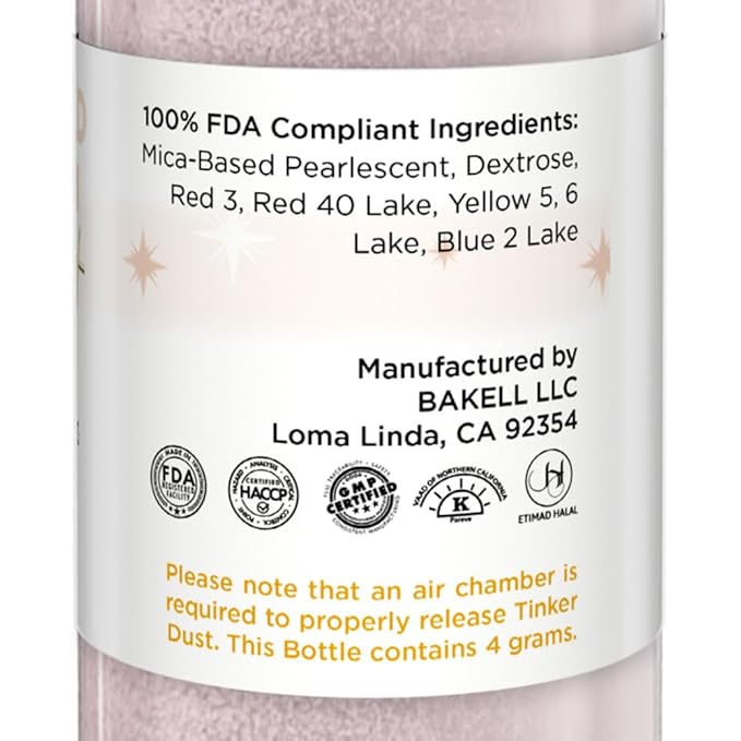 Bakell - Soft Rose Gold Tinker Dust (4g, 1x Mini Spray Pump) Edible Glitter for Food, Desserts, and Beverages!