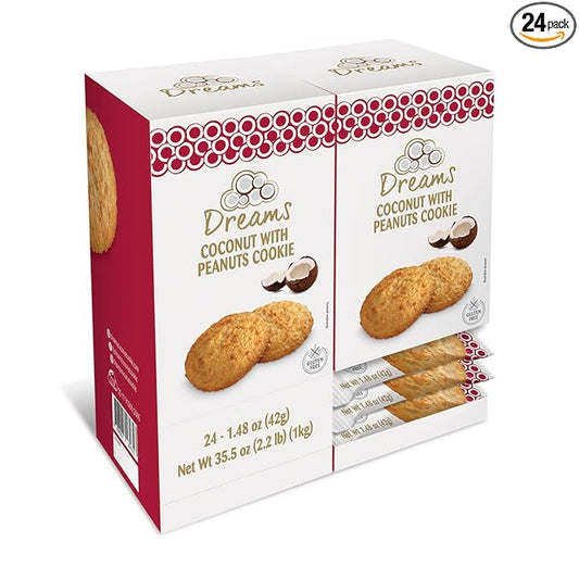Coconut Cookie with Peanuts Cookie -Healthy Snacks, Gluten-Free, Protein and Nutrient Packed – DREAMS COCONUT – 1 box with 24 units (x 1.48oz/42g), 35.52oz/ 1008g