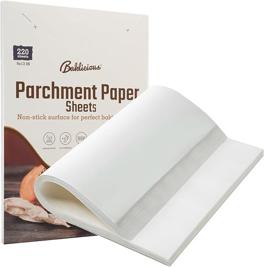 220 Pcs 9x13 In Parchment Paper Sheets, Baklicious Pre-Cut Non-Stick Parchment Baking Paper for Air Fryer, Oven, Bakeware, Steaming, Cooking Bread, Cupcake, Meat, Cookies