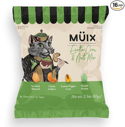 M체ix Snacks, Special Flavor Trail Mix, Exotic Mix, Mix Snacks (Smoked Almond, Citrus Cashew, Peppper Lemon Corn, Wasabi Peanut) - 2.3 Ounce Bags (Pack of 16 Bags)