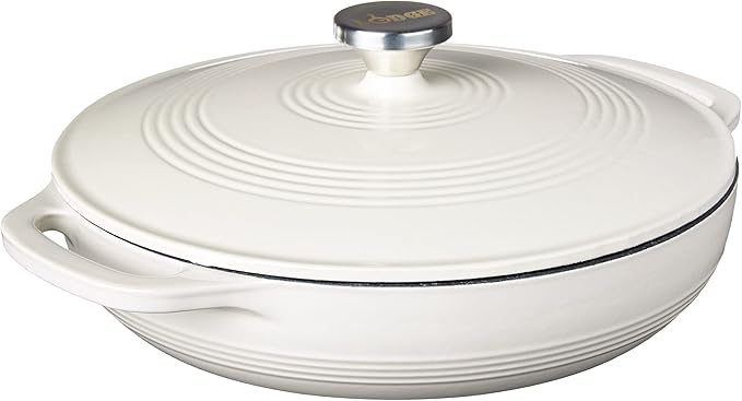 Lodge 3.6 Quart Enameled Cast Iron Oval Casserole With Lid??Dual Handles ??Oven Safe up to 500ì§?F or on Stovetop - Use to Marinate, Cook, Bake, Refrigerate and Serve ??Oyster White
