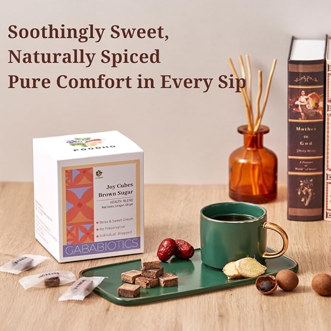 FOODHO GABA Joy Cubes Brown Sugar Cubes Health Blend with Ginger, Longan and Red Dates, Natural Muscovado Sugar, Soothing Ginger Tea, No Preservatives