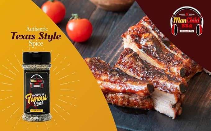 All-Purpose Salt Pepper Garlic BBQ Rub by Manchild, Authentic Texas Style Dry Rub for Beef, Chicken, Pork, Seafood & Veggies, 7 oz
