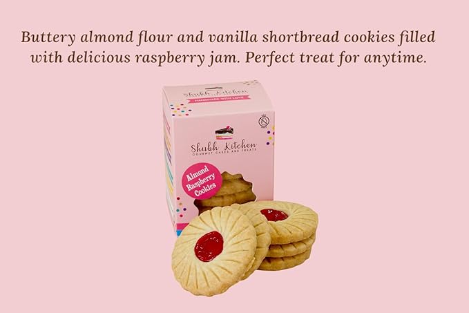 Classic Almond Raspberry Cookies- Gourmet Jam-Filled Linzer Cookies, 100% Egg-Free & Vegetarian, Handmade with Almond Shortbread & Real Raspberry Jam, No Preservatives, 6 oz Pack