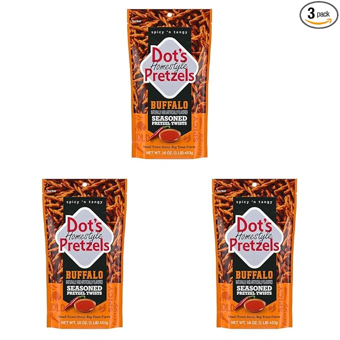 Dot's Pretzels Buffalo Seasoned Pretzel Twist Snack, 16oz Grocery Sized Bag (Pack of 3)