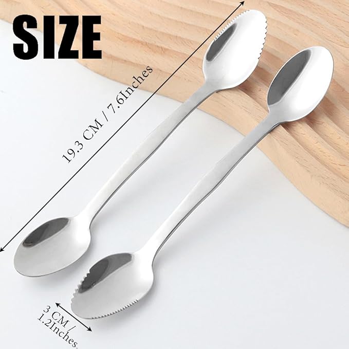 Double End Grapefruit Spoons,Stainless Steel Fruit Spoon Utensil Set,Serrated Edges Ice Cream Scrape Cut Spoons For Fruit Dessert Cheese Vegetables,2 Pieces