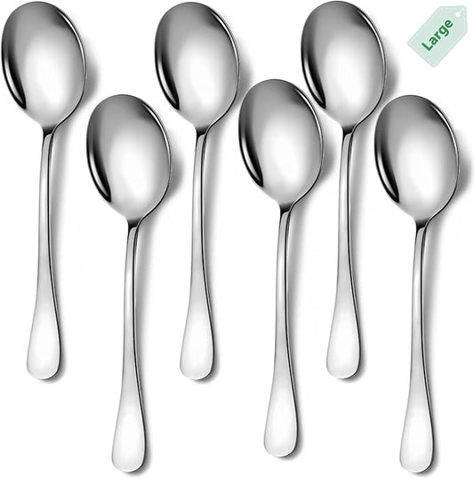 Stainless Steel Serving Spoons Set, 6pc, 10-Inch, Includes 6 Large Spoons, for Parties/Kitchen/Buffet/Catering, Dishwasher Safe