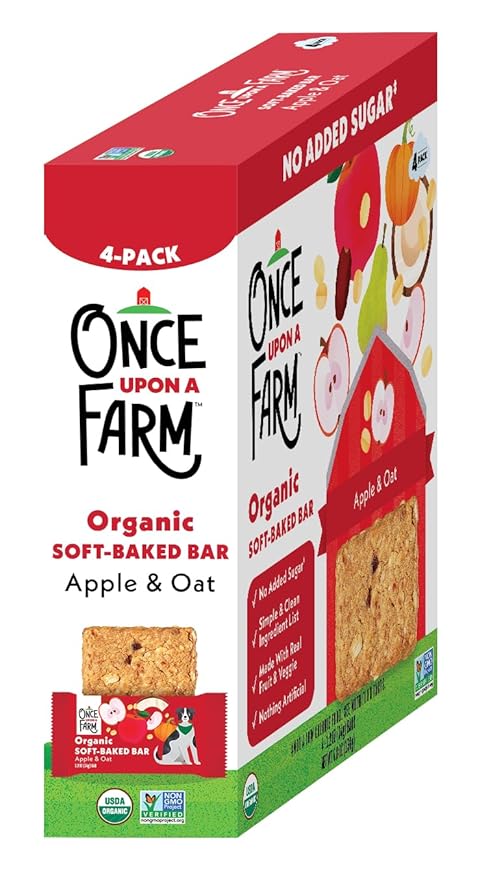 Once Upon A Farm Soft-Baked Bars, Apple & Oat, Kosher, USDA Certified Organic, Non-GMO, 4 Count, 4.8 Ounce (Pack of 8)