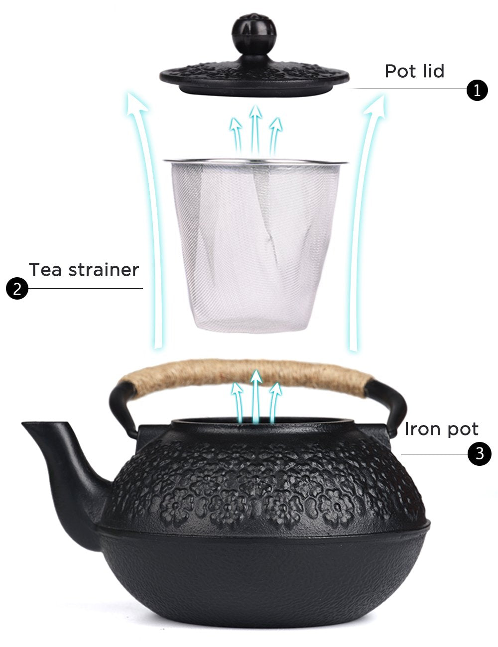 Sotya Cast Iron Tea Pot with Infusers for Loose Tea, 40oz Japanese Tetsubin