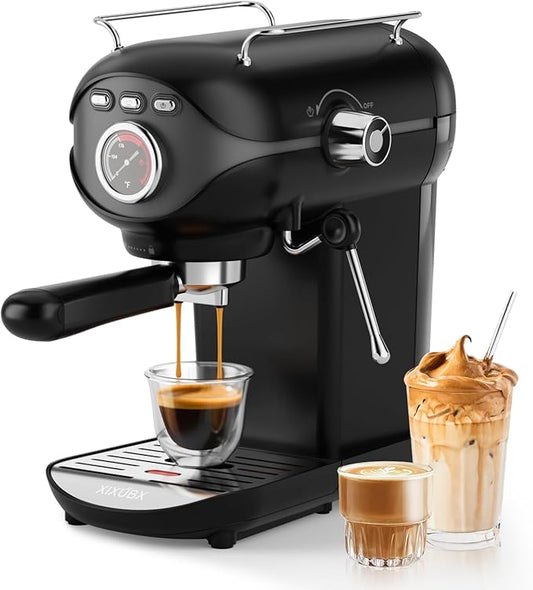 Espresso Machine, 20 BAR Pump Temperature Control, Compact Espresso Maker with Steam Milk Frother, Professional Coffee Makers for Home, Cappuccino, Latte, Gifts for Coffee Lover, Black