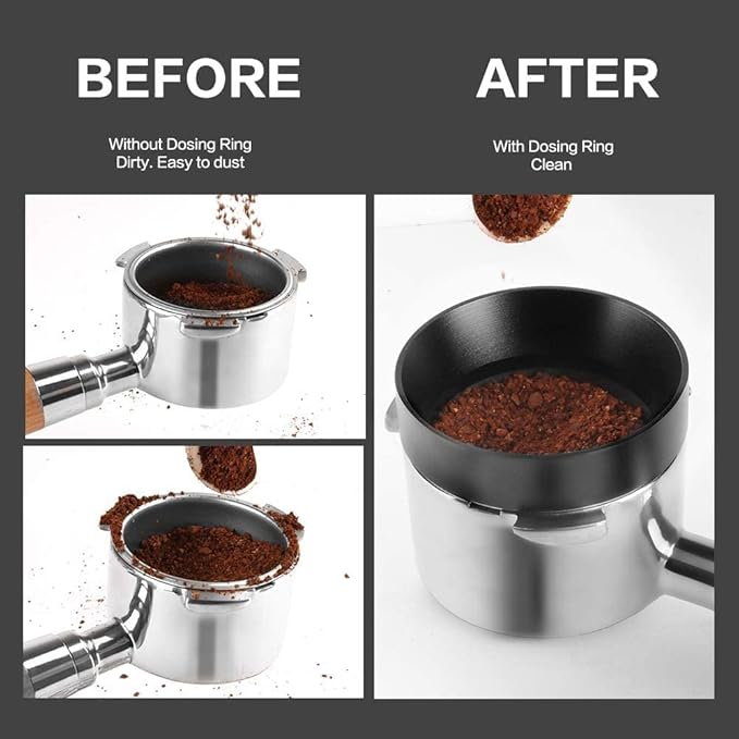 1pc Espresso Dosing Funnel 51/53/58mm Coffee Dosing Ring Aluminum Espresso Distribution Coffee Tool For Home Coffee Bar Shop College Dorm Room Apartment Essential Coffee Accessories (53mm, Black)