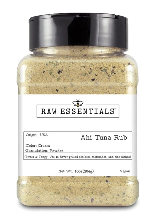 Raw Essentials Ahi Tuna Rub ??Sweet, Spicy, and Tangy Flavor for Ahi Tuna Steak, grilled seafood, Marinades and Rice Dishes ??10 Ounce Bottle