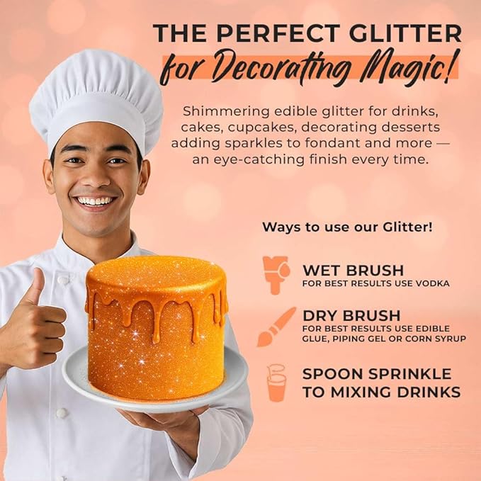 Bulk (20g) Orange Edible Glitter for Drinks | Premium Edible Glitter for Cakes Drink Brew Glitter Orange Edible Glitter Orange Cake Decorations Edible Orange Glitter for Strawberries Cocktail Glitter