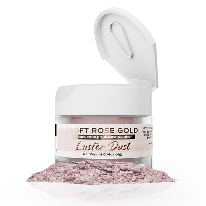 Luster Dust - Soft Rose Gold (4g 1x Jar) | Edible Vegan Dust & Paint for Cake Decorating, Ice Cream, Desserts, Cocktails and Beverages by Bakell