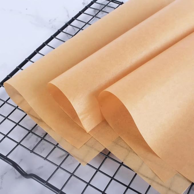 100pcs Parchment Paper Sheets Pre-Cut Baking Parchment,Non-Stick Kitchens Cookie Baking Paper,for Oven Grilling Air Fryer Steaming Bread Cake Cookie Meat Pizza (8x8 Inch, Brown)