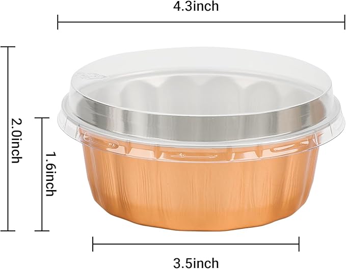 Beasea Disposable Ramekins 8oz, 50 Pack Rose Gold Aluminum Foil Cups with Lids, Disposable Creme Brulee Muffin Cupcake Baking Cup Mini Pudding Cups for Party Wedding Birthday