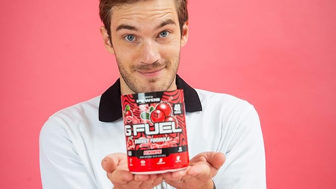G Fuel PewDiePie Energy Drink Powder, Pre Workout Caffeine Mix for Gaming, Sugar Free Focus Amino, Vitamin + Antioxidants, 9.9oz (Lingonberry, 40 Servings)