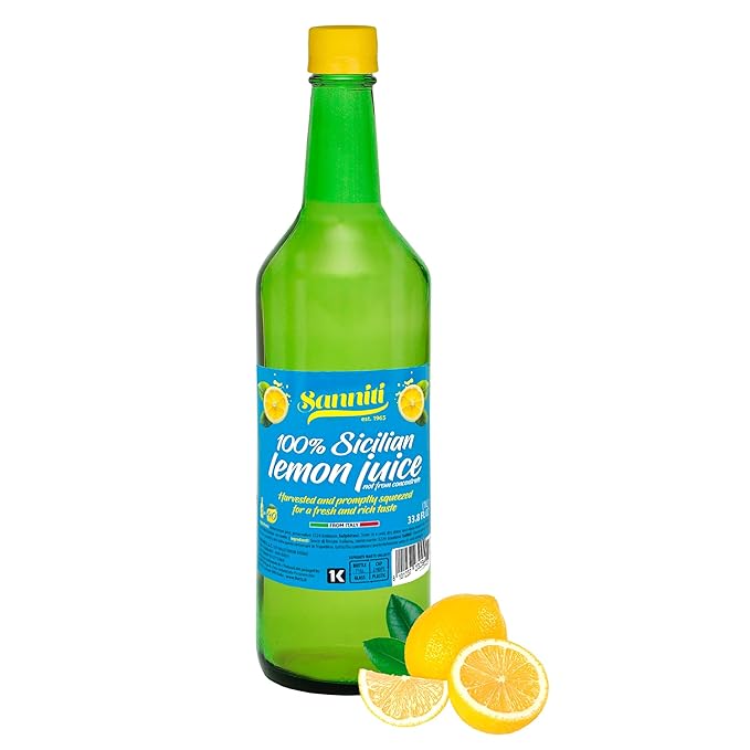 Sanniti Lemon Juice | 100% Sicilian | Not From Concentrate | 40 Lemons in Each Bottle | Harvested and Promptly Squeezed for a Fresh and Rich Taste | Product of Italy, 1 Liter (Pack of 2)