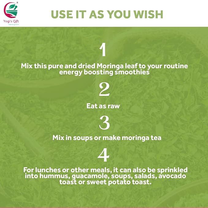 Moringa Leaves Loose 1 LB | Make tea, Springle on salad, Ground and use it | 100% natural Moringa leaf only no stems | te de moringa | by Yogi's Gift®