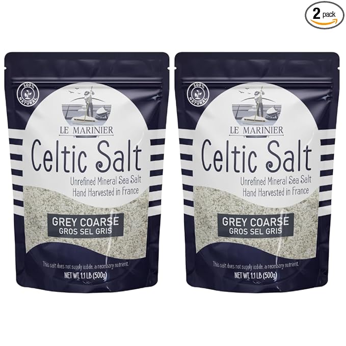 Le Marinier French Sea Salt Grey Coarse, 1.1lb - 18oz Pack of 2. Mineral Rich Unrefined French Sea Salt 100% Natural, Hand Harvested (1.1lb Grey Coarse - Pack of 2)