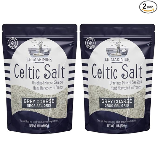 Le Marinier French Sea Salt Grey Coarse, 1.1lb - 18oz Pack of 2. Mineral Rich Unrefined French Sea Salt 100% Natural, Hand Harvested (1.1lb Grey Coarse - Pack of 2)