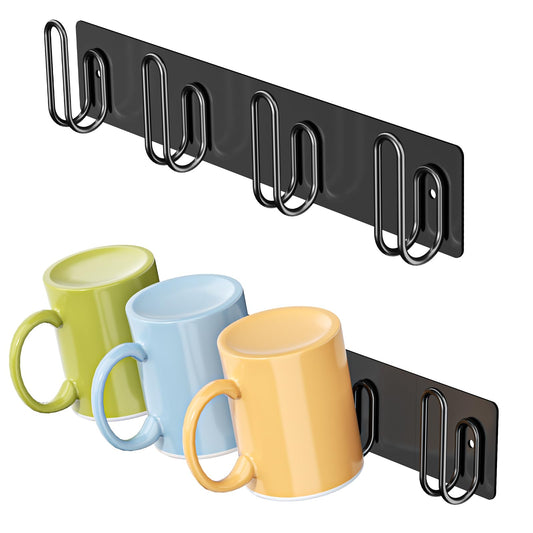 LOXSUN 2pcs Mug Holder Wall Mounted, Coffee Cup Holder with 4 Mug Hooks, Metal Cup Hanger Mugs