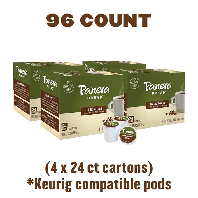 Panera Bread Dark Roast Coffee, Single Serve 96 Count Pods (4 Packs of 24)