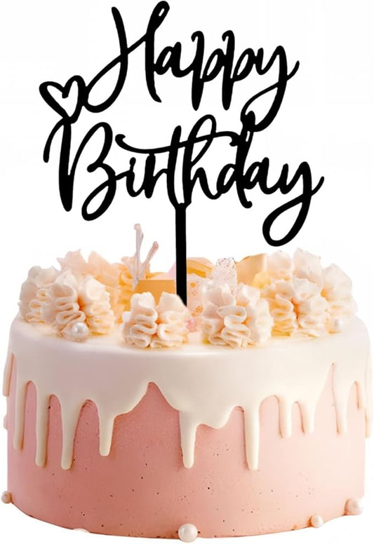 ZHENGYE Black Acrylic Happy Birthday Cake Topper Cupcake Topper Decorations for Baby Shower Children or Adults Cake Decoration Supplies (Black 13)
