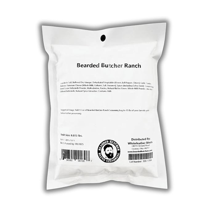 Bearded Butchers Ranch Seasoning, 13oz ??For Up to 25 lbs of Meat ??Perfect for Chicken, Fries, Dips, Pizza, & More ??No MSG or Artificial Additives ??Creamy, Savory Ranch Flavor with Fresh Garden Herbs