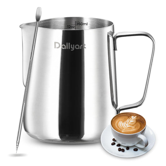 Milk Frothing Pitcher, Dailyart 12oz/350ml Milk Frother Cup 304 Stainless Steel Milk Steamer Cup
