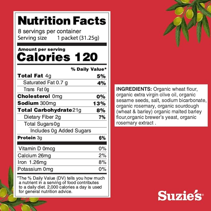 Suzie's Organic Rosemary Sesame Saltines Crackers|Healthy Gourmet Baked Vegan Snack for Adults & Children|Non GMO|12 Fresh Packs (96 individual Stay Fresh Packs) - 8.8oz Each
