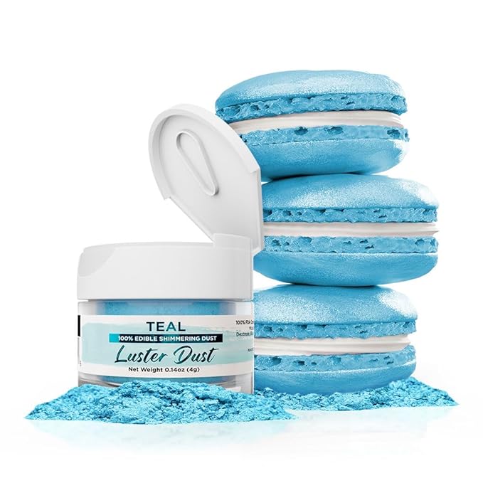 Luster Dust - Teal (4g 1x Jar) | Edible Vegan Dust & Paint for Cake Decorating, Ice Cream, Desserts, Cocktails and Beverages by Bakell