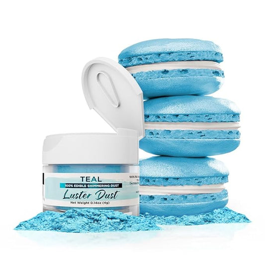 Luster Dust - Teal (4g 1x Jar) | Edible Vegan Dust & Paint for Cake Decorating, Ice Cream, Desserts, Cocktails and Beverages by Bakell