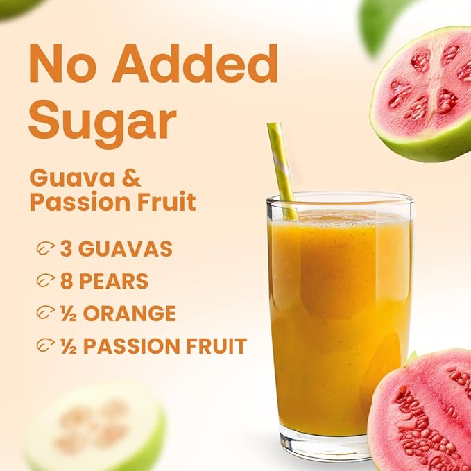 Dr. Smoothie 100% Crushed Guava & Passion Fruit ??No Added Sugar, Made with Real Fruits/Fruit Juice ??Vegan, No Artificial Colors or Flavors ??White Guava with Citrus & Passion Fruit ??46 oz Bottle