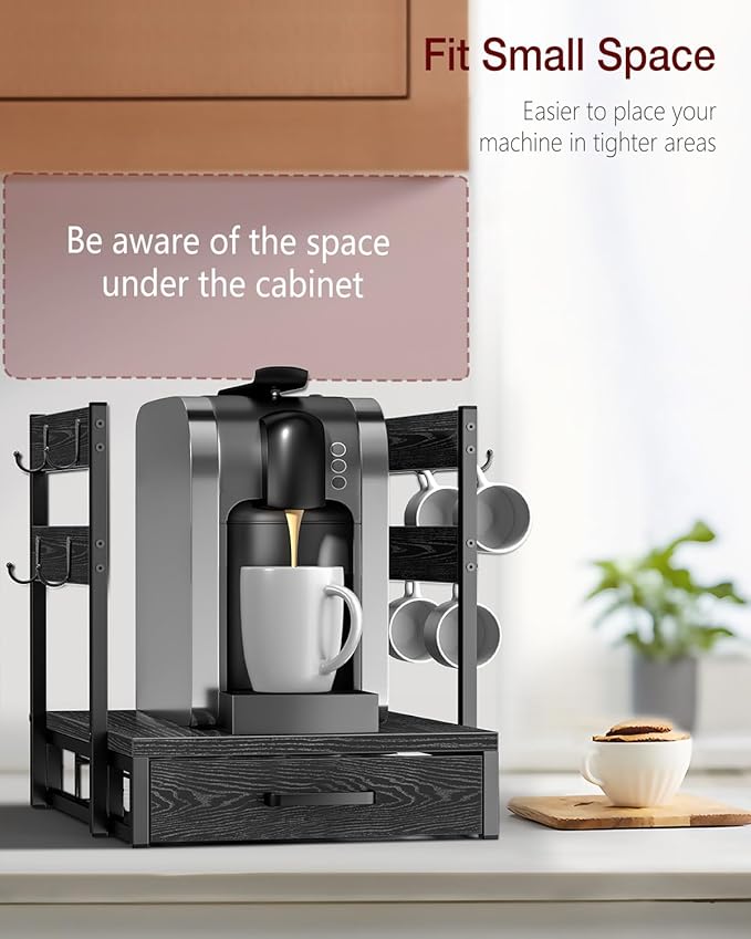 Coffee Pod Drawer for K Cup, 35 Pods K-Cup Holder Organizer with Cup Holder, Durable Coffee Maker Stand with Storage Drawer, Black