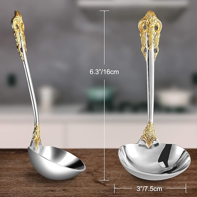 KEAWELL Luxury Gravy Ladle, 18/10 Stainless Steel, Gold Accent, Small Gravy Spoon for Home. Solid and Sturdy, Dishwasher Safe… (1)