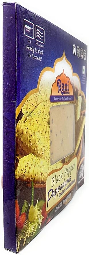Rani Pappadums (Indian Lentil Wafer Snack) Black Pepper Papad 7oz (200g) Approximately 15pc, 7 inches, Pack of 2 ~ All Natural | Gluten Friendly | NON-GMO | Vegan | Indian Origin