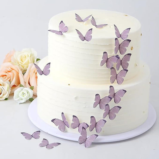 48Pcs 2" Purple Edible Butterflies Cake Toppers Wafer Glutinous Paper Butterfly for Cake Cupcake Decoration Colorful Small Pastel Cupcake Topper Decoratings for Wedding Birthday Baby Shower(Mix Size)